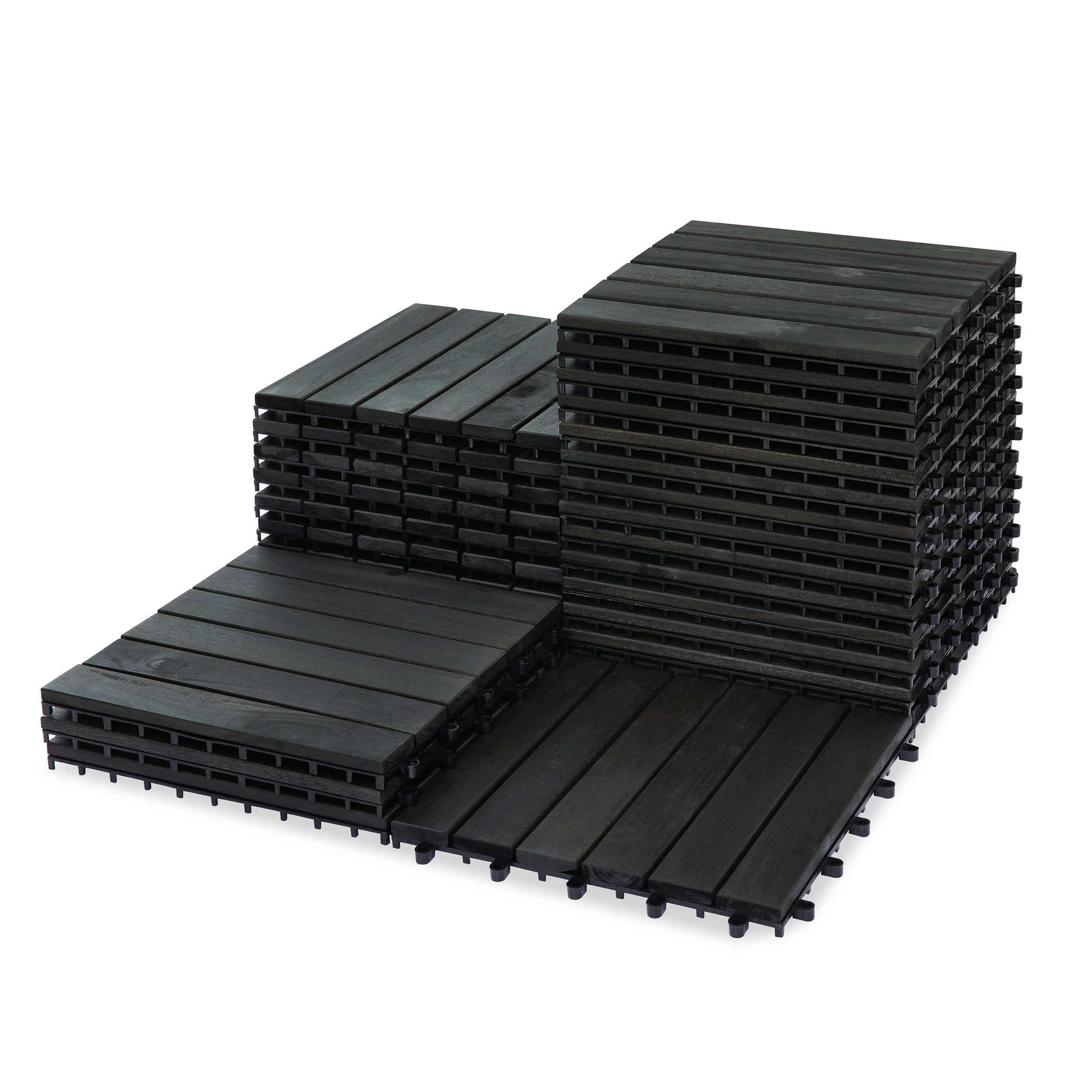 Victory Relax Round Joint Acacia Wood Deck Tiles, 6-Slat